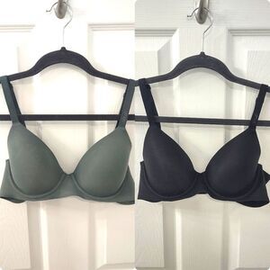 Aerie 2-pack Smoothez Full Coverage Lightly Lined Bras 32C Sage Green & Black